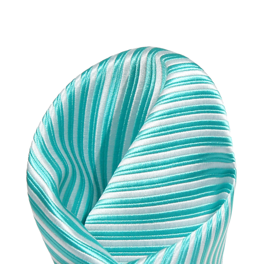 James Adelin Luxury Mini Stripe Pocket Square in Aqua and White