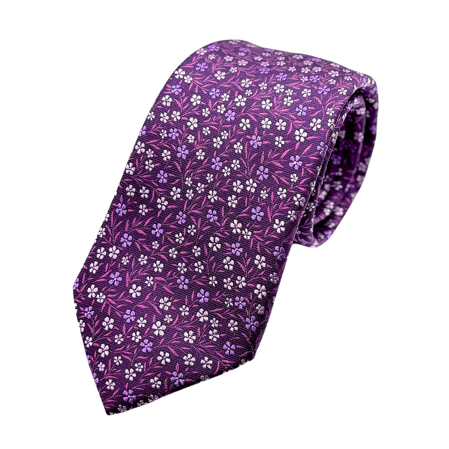 James Adelin Luxury Silk Neck Tie in Textured Mini Floral Design