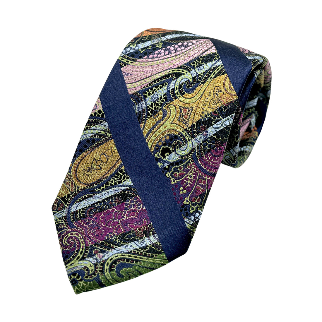 James Adelin Luxury Silk Neck Tie in Paisley Striped Design