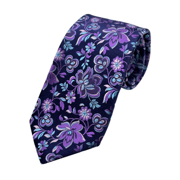 James Adelin Mens Luxury Silk Neck Tie in Satin Floral Weave Design