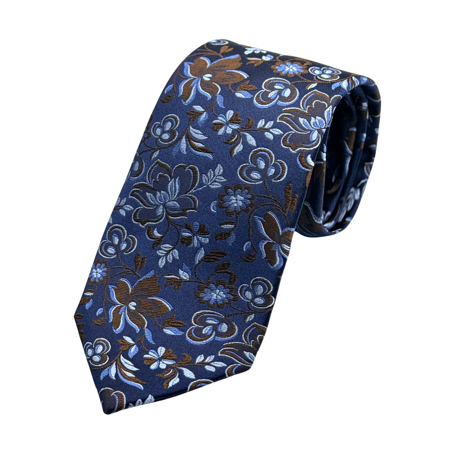 James Adelin Mens Luxury Silk Neck Tie in Satin Floral Weave Design