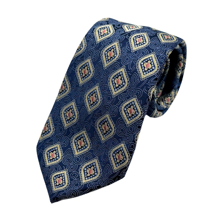 James Adelin Mens Luxury Silk Satin Geometric Motif Weave Neck Tie in Slate