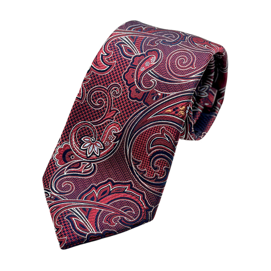 James Adelin Mens Luxury Silk Neck Tie in Textured Paisley Weave Design