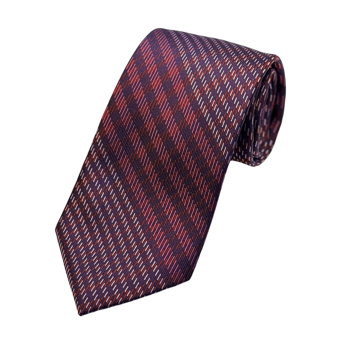 James Adelin Mens Luxury Silk Neck Tie in Textured Diagonal Check Weave Design