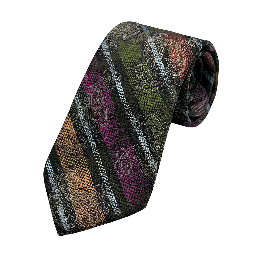 James Adelin Mens Luxury Silk Neck Tie in Paisley Striped Weave Design