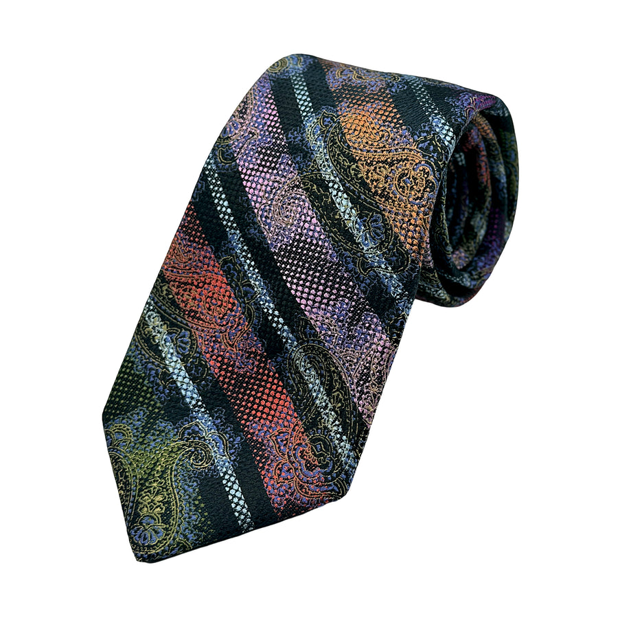 James Adelin Mens Luxury Silk Neck Tie in Paisley Striped Weave Design