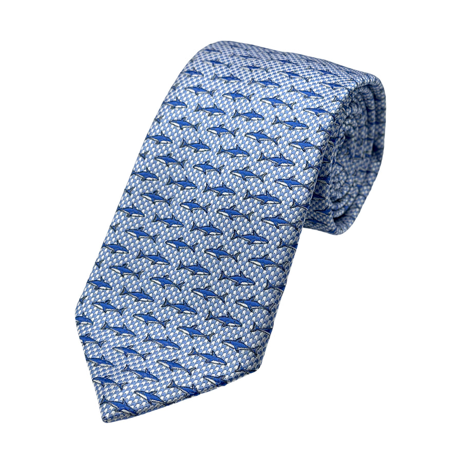 James Adelin Mens Luxury Microfibre Neck Tie in Textured Weave Shark Motif Design