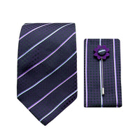 James Adelin Luxury Stripe 7.5cm Width Tie/Pocket Square/Lapel Pin Combo Set