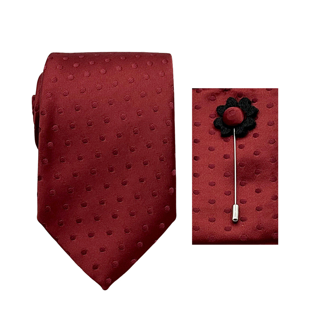 James Adelin Satin Spotted 7.5cm Width Tie/Pocket Square/Lapel Pin Combo Set