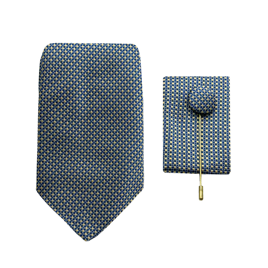 James Adelin Luxury Textured Geometric Weave 7.5cm Width Tie/Pocket Square/Lapel Pin Combo Set