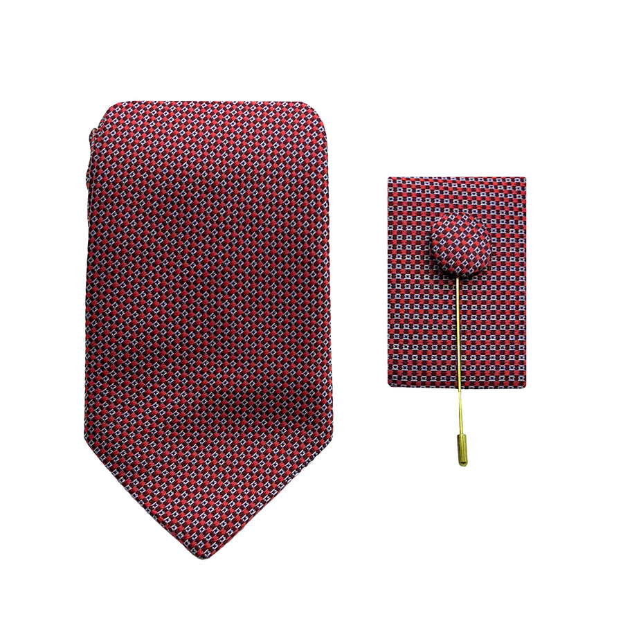 James Adelin Luxury Textured Geometric Weave 7.5cm Width Tie/Pocket Square/Lapel Pin Combo Set