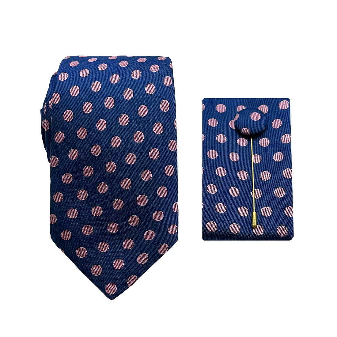 James Adelin Luxury Textured Polka Dot Weave 7.5cm Width Tie/Pocket Square/Lapel Pin Combo Set