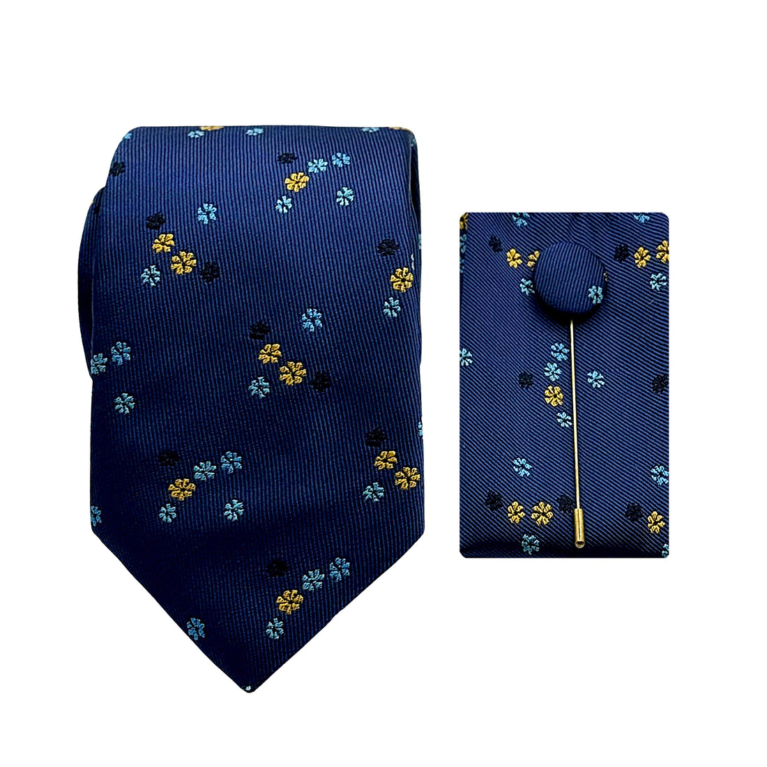 James Adelin Luxury Small Floral Chain 7.5cm Width Tie/Pocket Square/Lapel Pin Combo Set