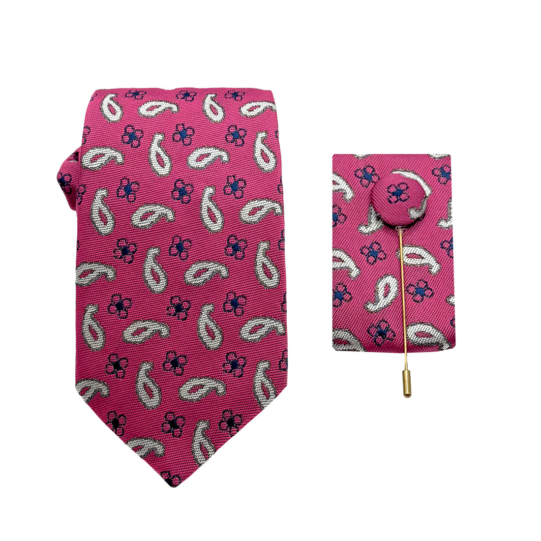 James Adelin Luxury Paisley Floral Weave 7.5cm Width Tie/Pocket Square/Lapel Pin Combo Set