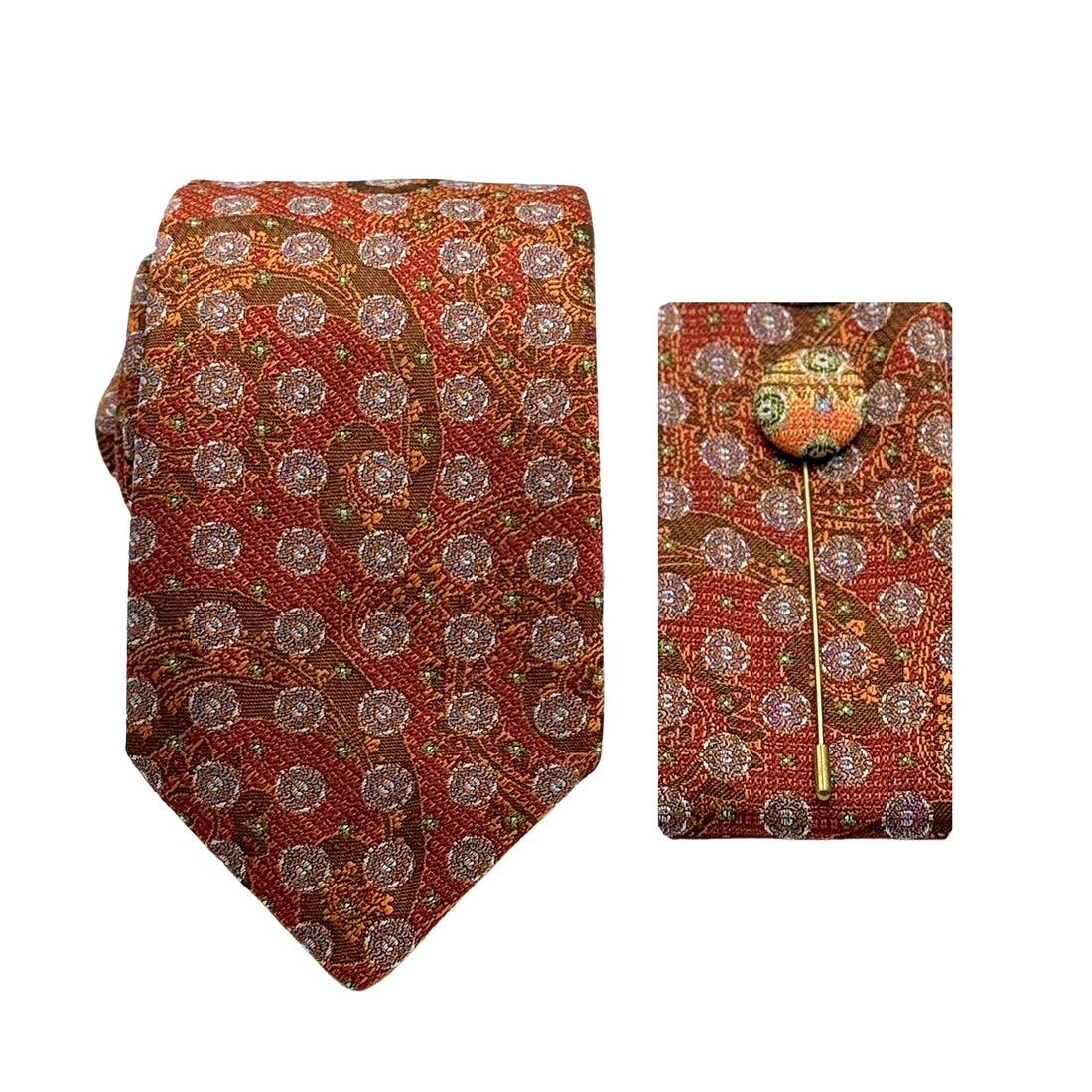 James Adelin Luxury Textured Paisley 7.5cm Width Tie/Pocket Square/Lapel Pin Combo Set