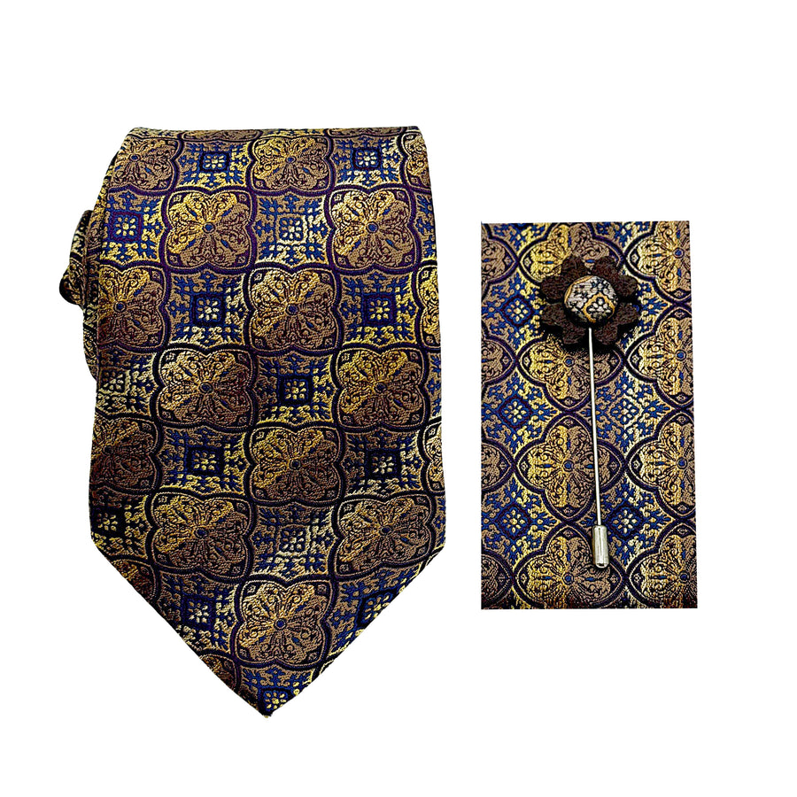 James Adelin Luxury Quatrefoil 7.5cm Width Tie/Pocket Square/Lapel Pin Combo Set