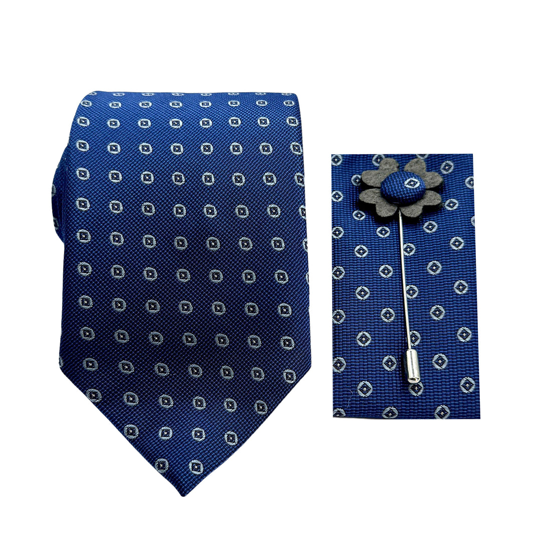 James Adelin Luxury Square Geometric Pattern 7.5cm Width Tie/Pocket Square/Lapel Pin Combo Set