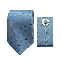 James Adelin Luxury Horizontal Striped Floral Motif 7.5cm Width Tie/Pocket Square/Lapel Pin Combo Set