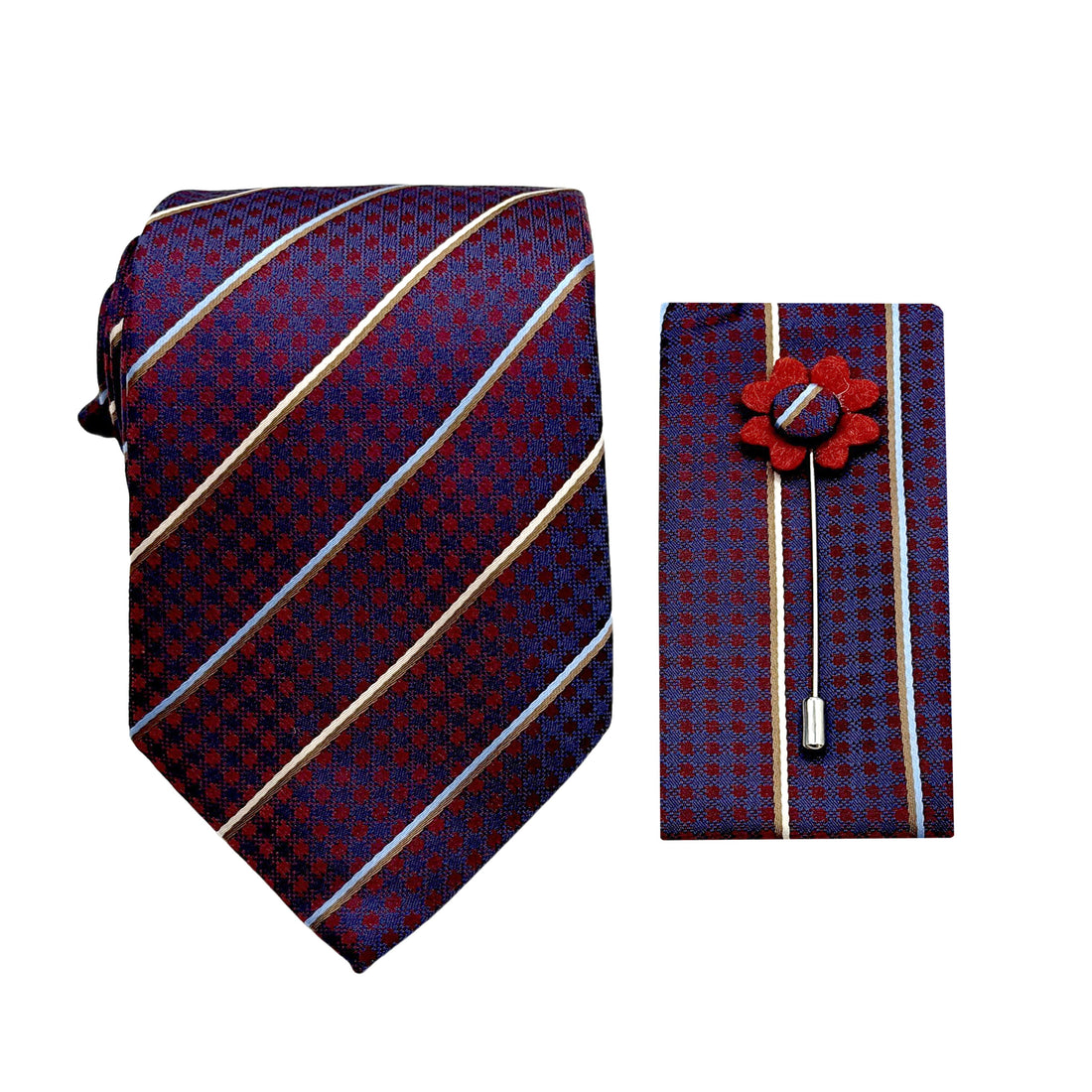 James Adelin Luxury Stripe 7.5cm Width Tie/Pocket Square/Lapel Pin Combo Set