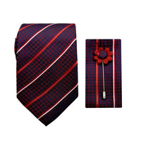 James Adelin Luxury Stripe 7.5cm Width Tie/Pocket Square/Lapel Pin Combo Set