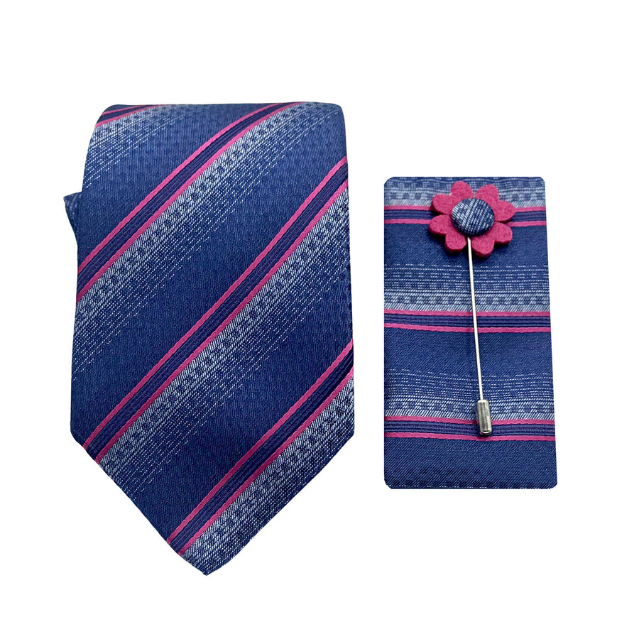 James Adelin Luxury Geometric Stripe 7.5cm Width Tie/Pocket Square/Lapel Pin Combo Set