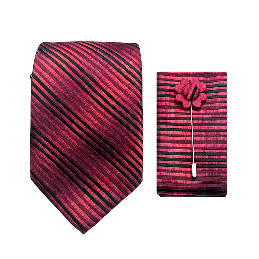 James Adelin Luxury Striped 7.5cm Width Tie/Pocket Square/Lapel Pin Combo Set