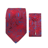 James Adelin Luxury Textured Check Paisley 7.5cm Width Tie/Pocket Square/Lapel Pin Combo Set