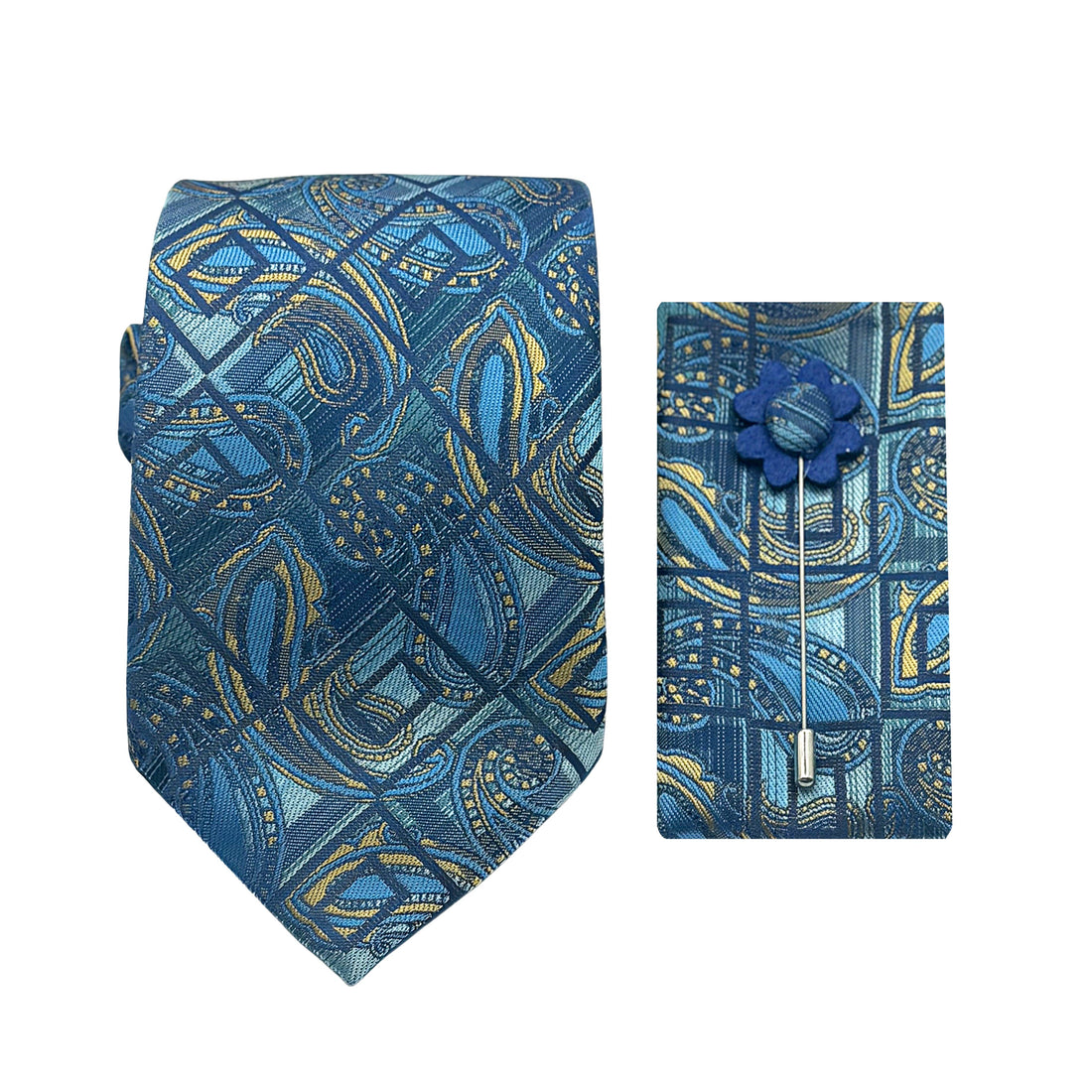 James Adelin Luxury Textured Check Paisley 7.5cm Width Tie/Pocket Square/Lapel Pin Combo Set