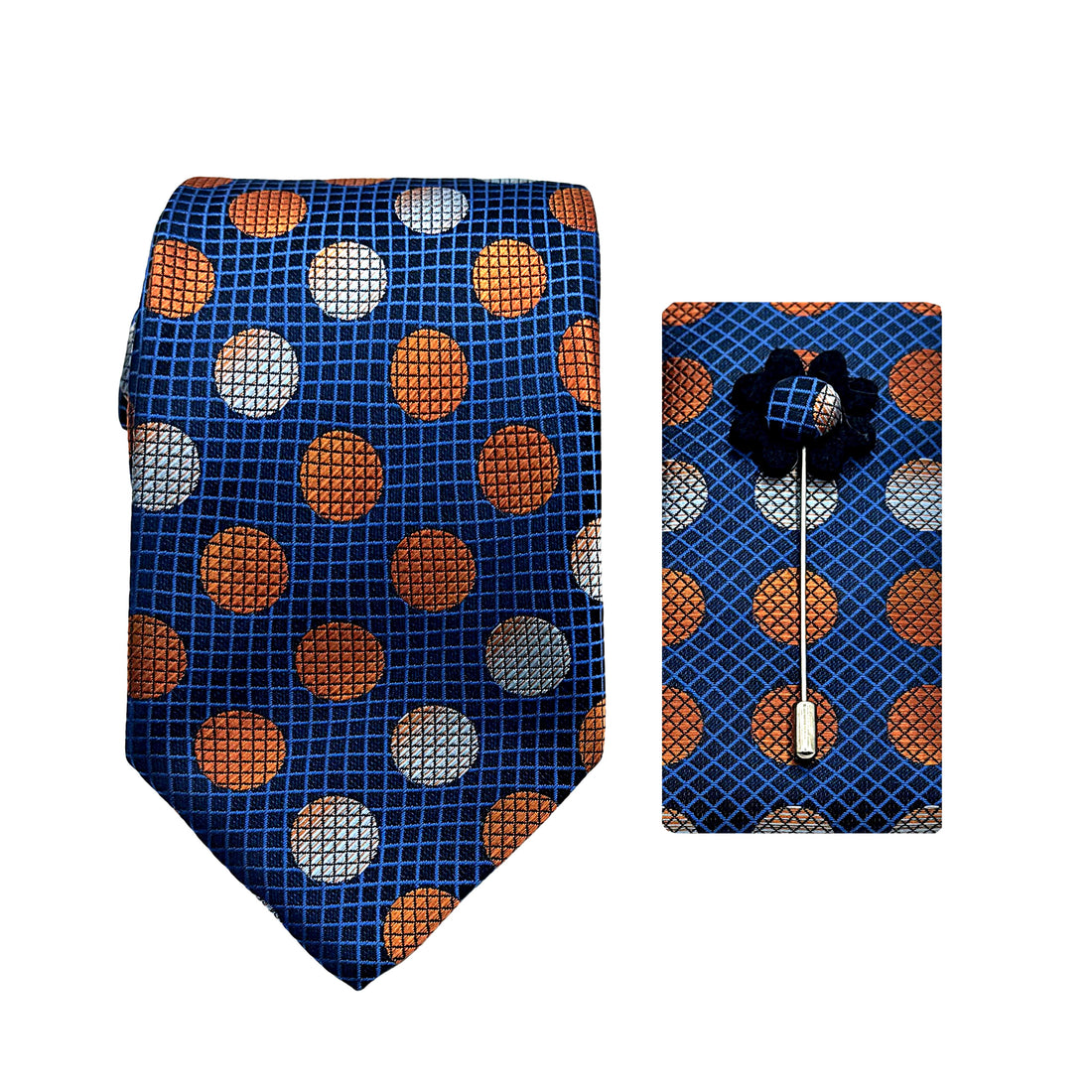 James Adelin Luxury Geometric Spotted 7.5cm Width Tie/Pocket Square/Lapel Pin Combo Set