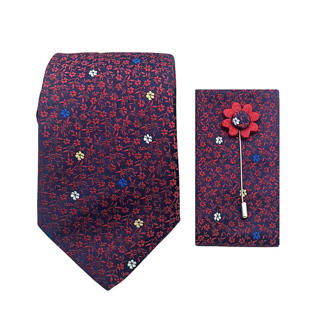 James Adelin Luxury Mini Floral 7.5cm Width Tie/Pocket Square/Lapel Pin Combo Set