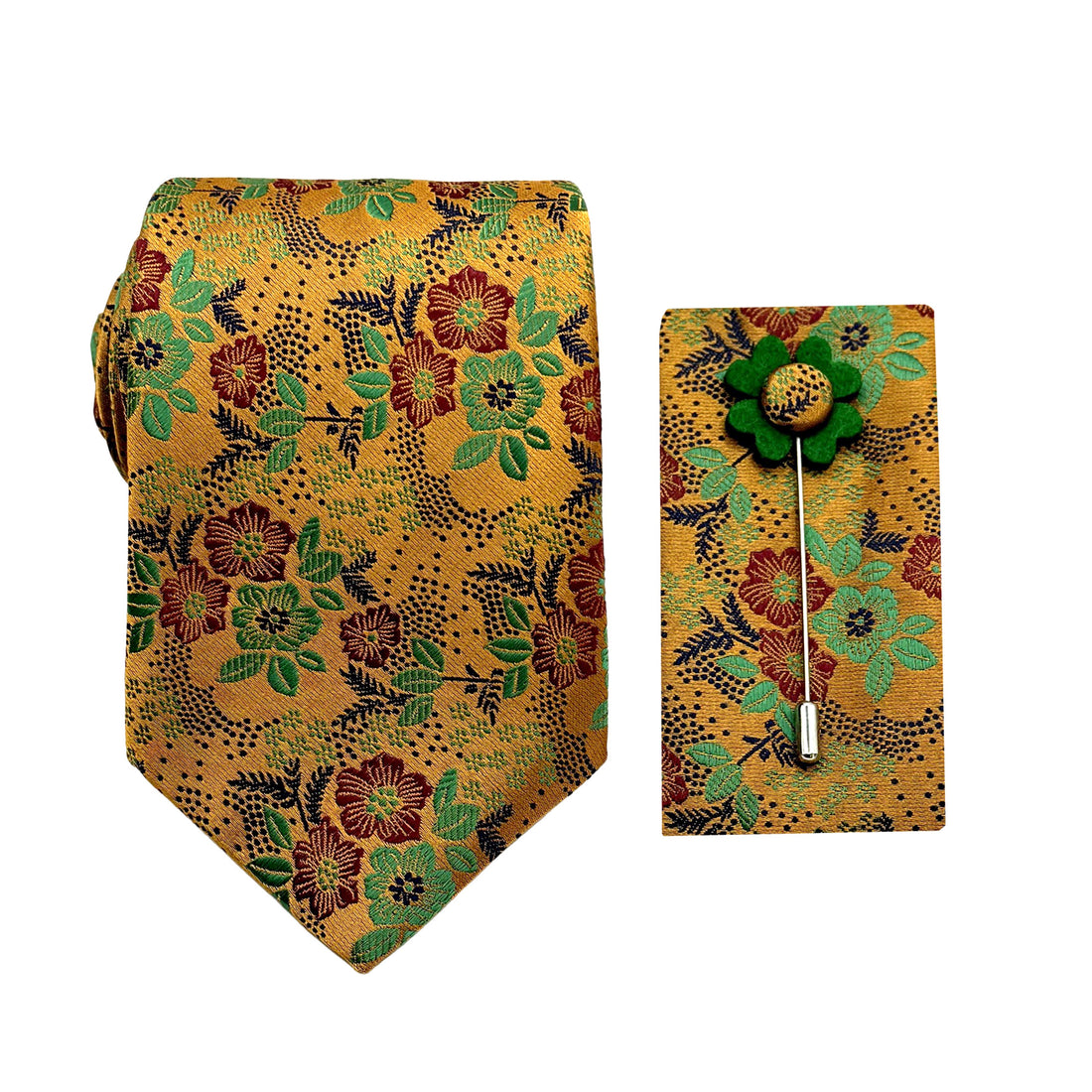 James Adelin Luxury Lush Floral 7.5cm Width Tie/Pocket Square/Lapel Pin Combo Set