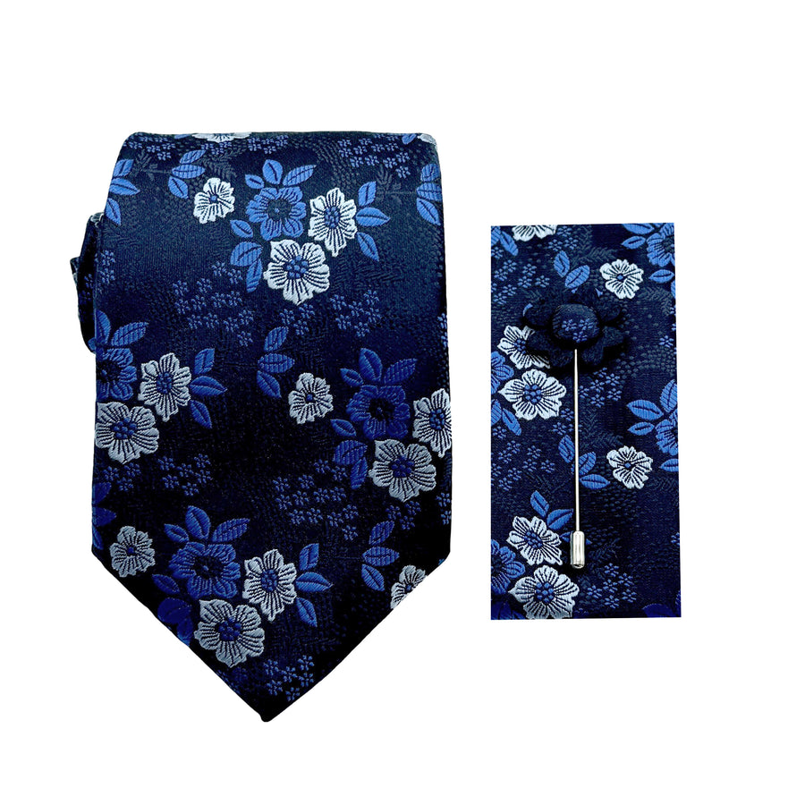 James Adelin Luxury Lush Floral 7.5cm Width Tie/Pocket Square/Lapel Pin Combo Set