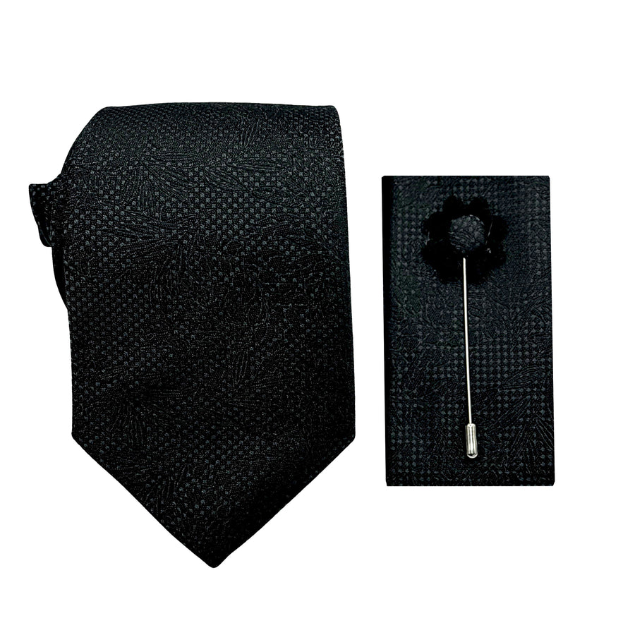 James Adelin Luxury Floral Emboss 7.5cm Width Tie/Pocket Square/Lapel Pin Combo Set