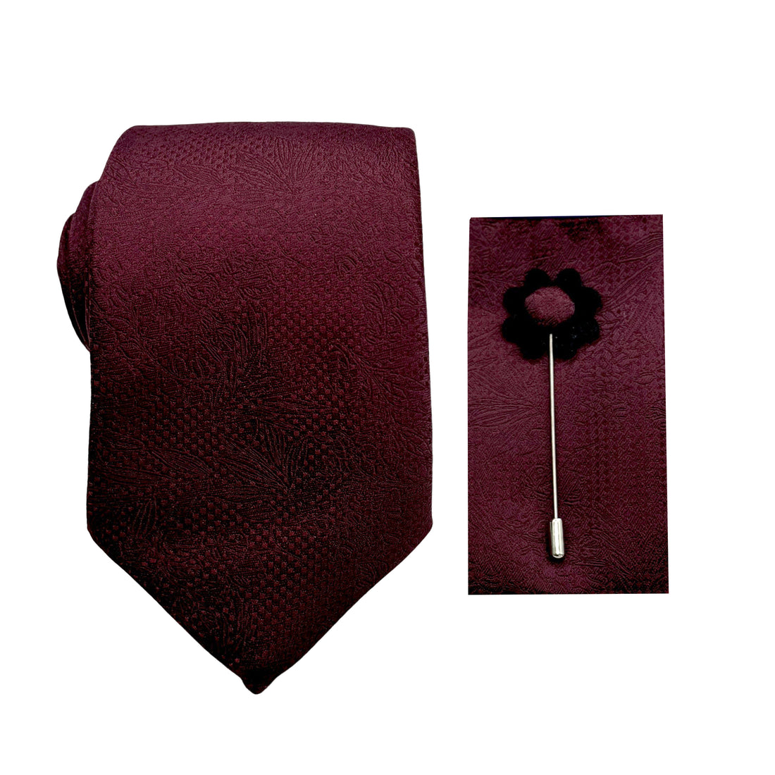 James Adelin Luxury Floral Emboss 7.5cm Width Tie/Pocket Square/Lapel Pin Combo Set