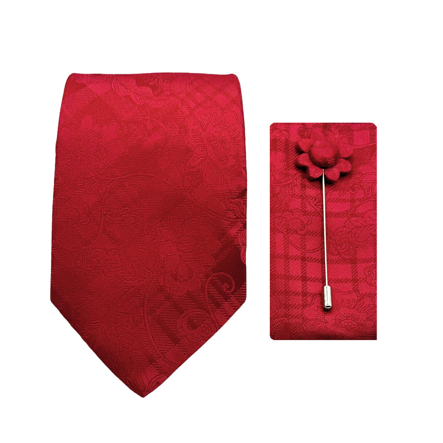 James Adelin Luxury Subtle Floral Check 7.5cm Width Tie/Pocket Square/Lapel Pin Combo Set