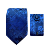 James Adelin Luxury Subtle Floral Check 7.5cm Width Tie/Pocket Square/Lapel Pin Combo Set