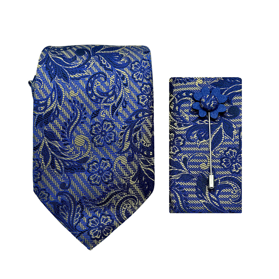 James Adelin Luxury Striped Paisley Floral 7.5cm Width Tie/Pocket Square/Lapel Pin Combo Set