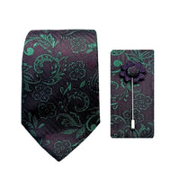 James Adelin Luxury Striped Paisley Floral 7.5cm Width Tie/Pocket Square/Lapel Pin Combo Set