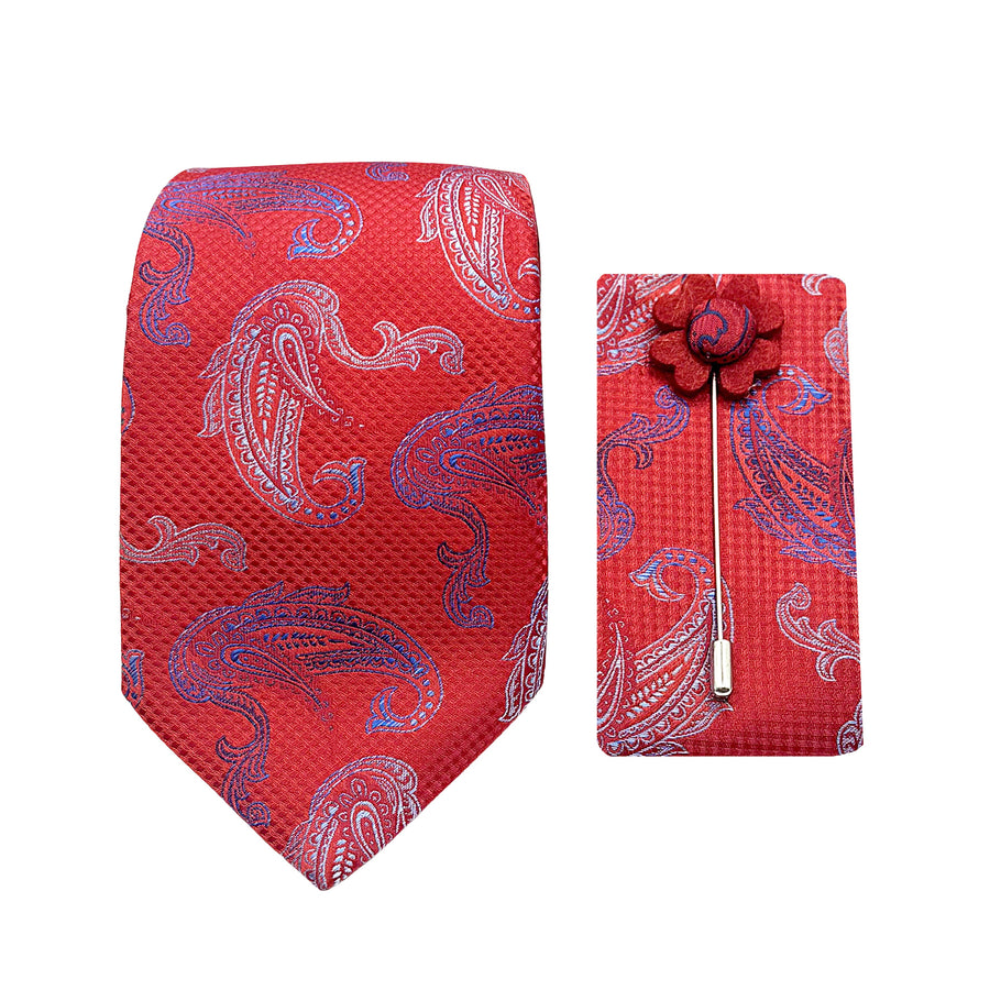 James Adelin Luxury Textured Paisley 7.5cm Width Tie/Pocket Square/Lapel Pin Combo Set