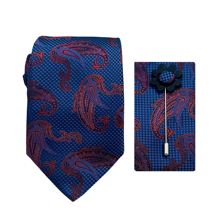 James Adelin Luxury Textured Paisley 7.5cm Width Tie/Pocket Square/Lapel Pin Combo Set