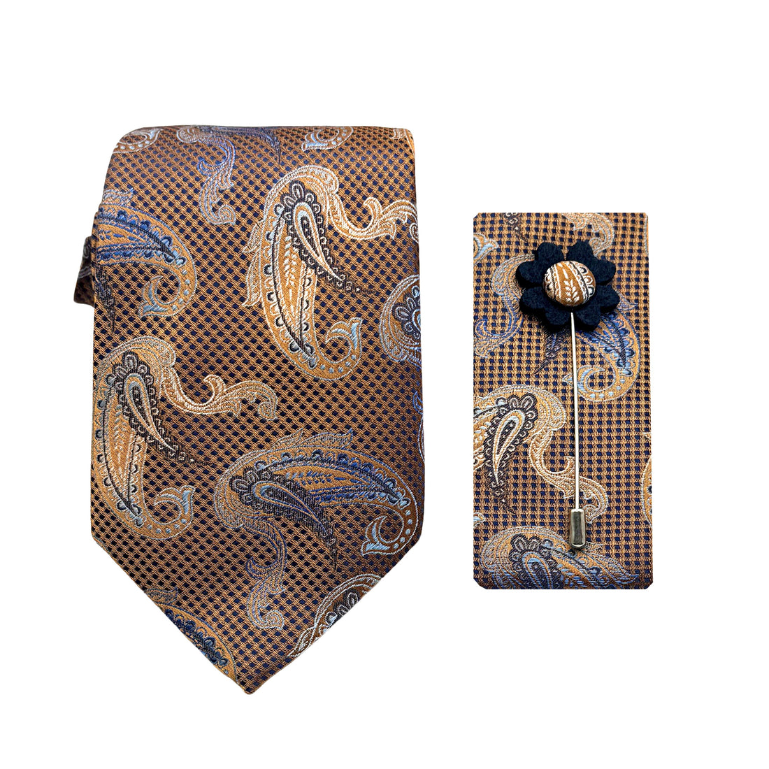 James Adelin Luxury Textured Paisley 7.5cm Width Tie/Pocket Square/Lapel Pin Combo Set