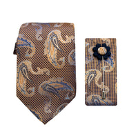 James Adelin Luxury Textured Paisley 7.5cm Width Tie/Pocket Square/Lapel Pin Combo Set