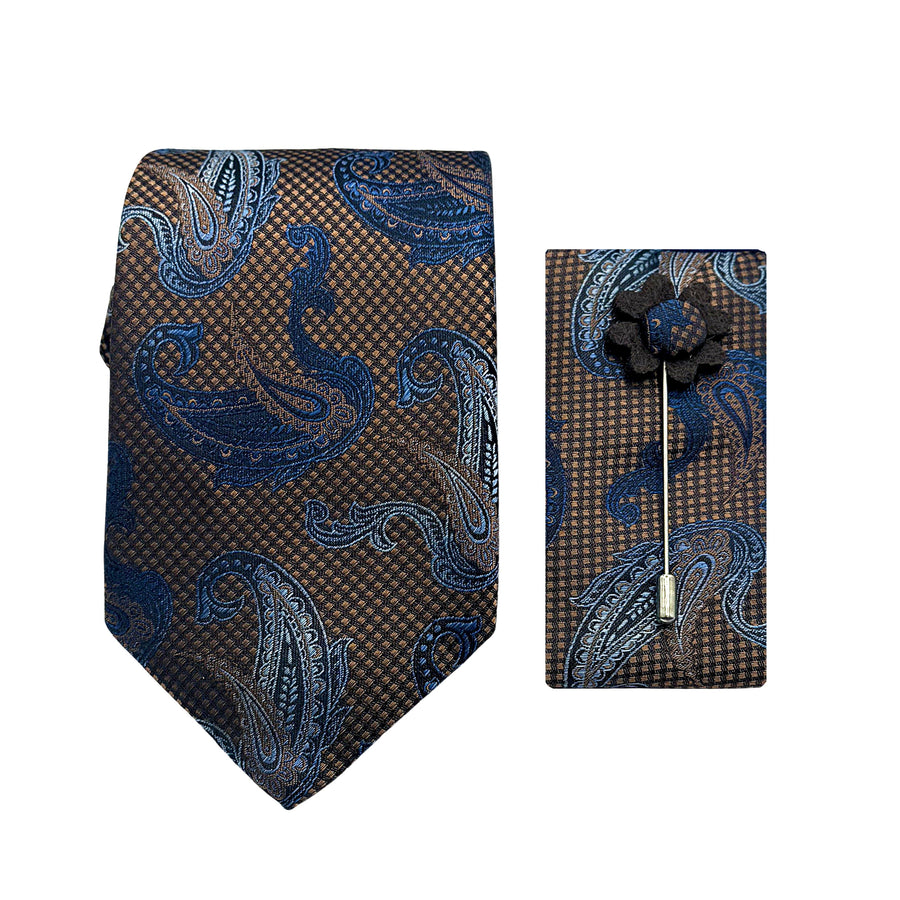 James Adelin Luxury Textured Paisley 7.5cm Width Tie/Pocket Square/Lapel Pin Combo Set