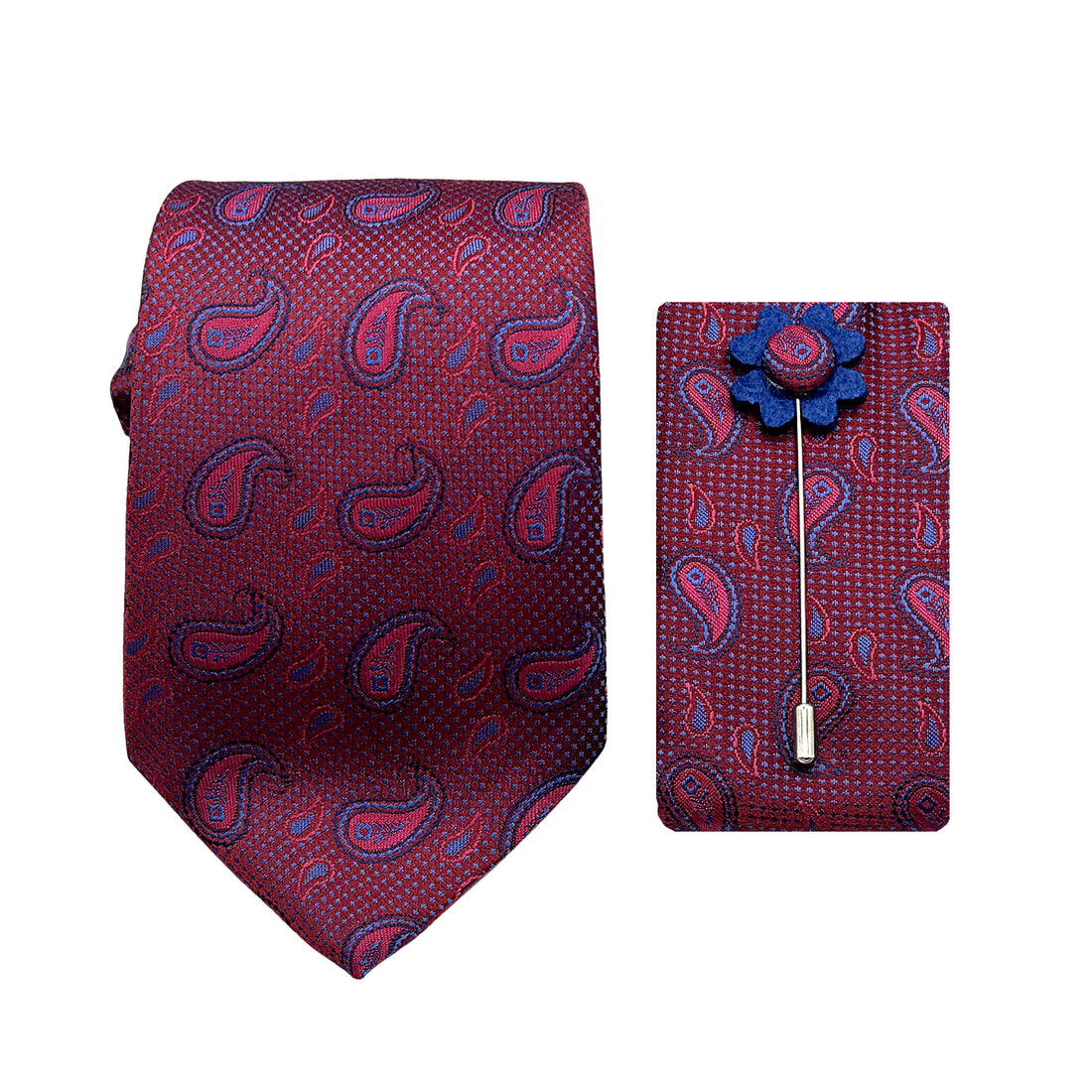 James Adelin Luxury Textured Paisley 7.5cm Width Tie/Pocket Square/Lapel Pin Combo Set