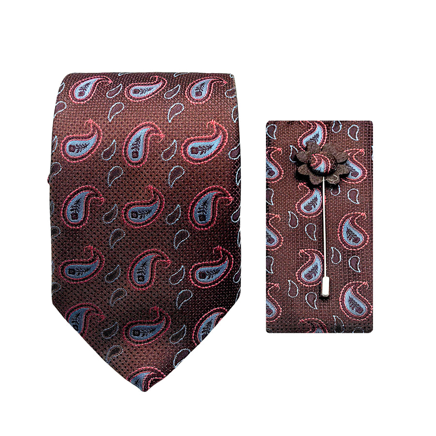 James Adelin Luxury Textured Paisley 7.5cm Width Tie/Pocket Square/Lapel Pin Combo Set