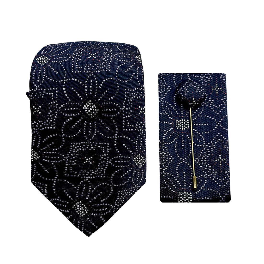 James Adelin Luxury Pin Dot Floral 7.5cm Width Tie/Pocket Square/Lapel Pin Combo Set