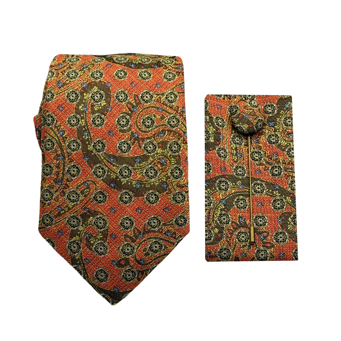 James Adelin Luxury Textured Paisley 7.5cm Width Tie/Pocket Square/Lapel Pin Combo Set