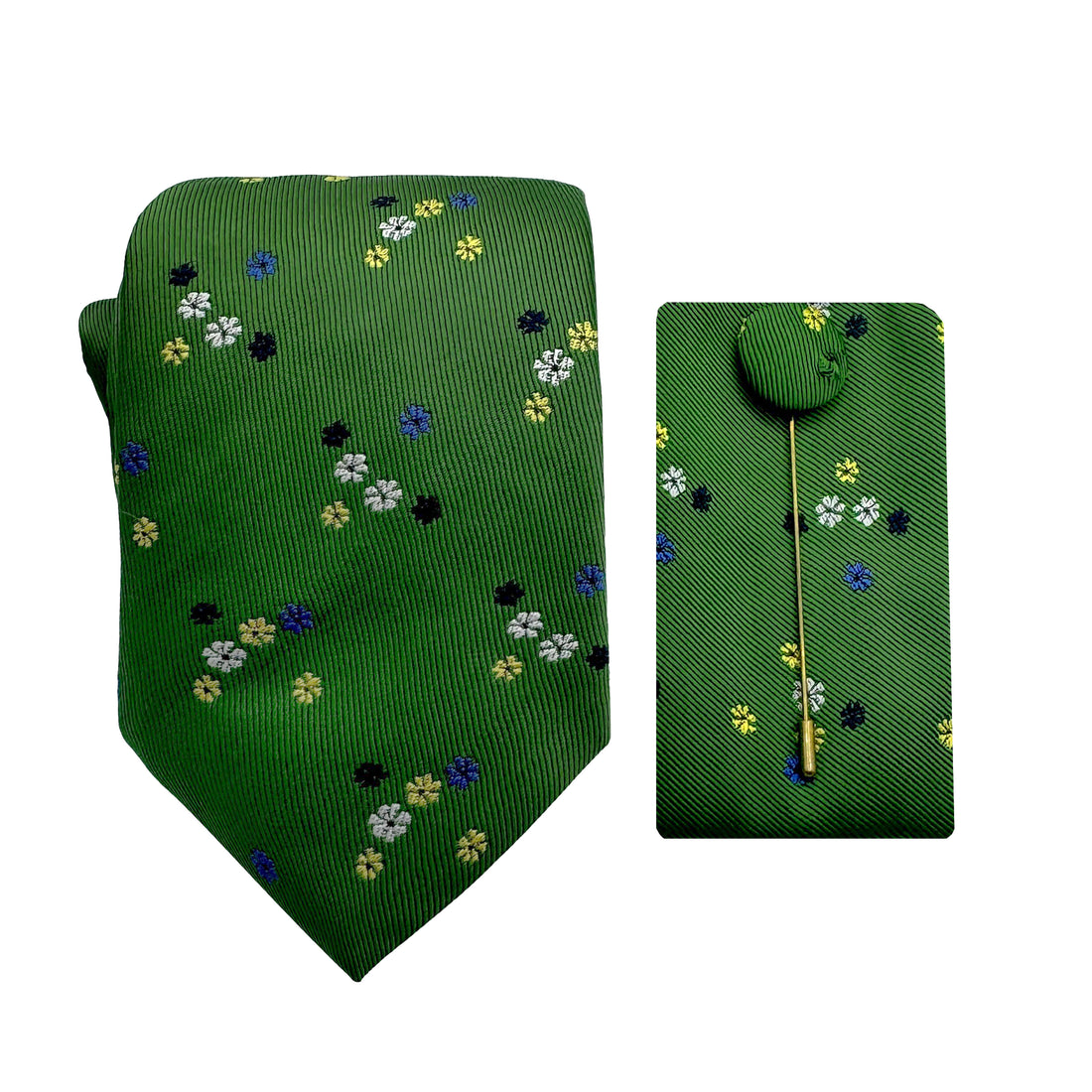 James Adelin Luxury Small Floral Chain 7.5cm Width Tie/Pocket Square/Lapel Pin Combo Set