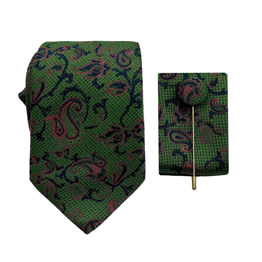 James Adelin Luxury Paisley 7.5cm Width Tie/Pocket Square/Lapel Pin Combo Set