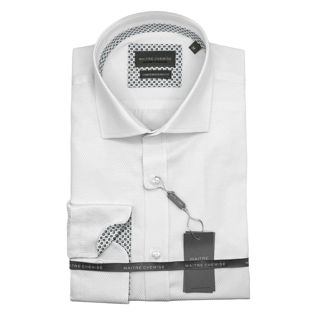 Maitre Chemise Long Sleeve White Diamond Weave Shirt